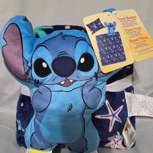 Stitch Disney 3 piece travel set includes blanket, pillow and shaped pillow new